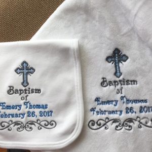 Baptism blanket and burp pad