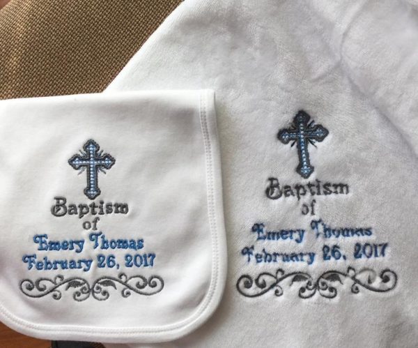 Baptism blanket and burp pad