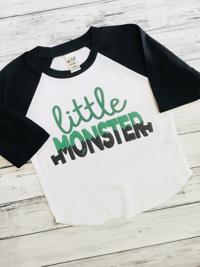 Boys Halloween Little Monster shirt Personalized Embroidery & DTG