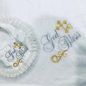 Personalized Christening bib and blanket