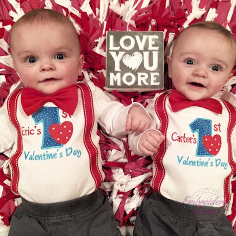 First Valentine's Day Outfit baby boy- suspenders and bow tie ...