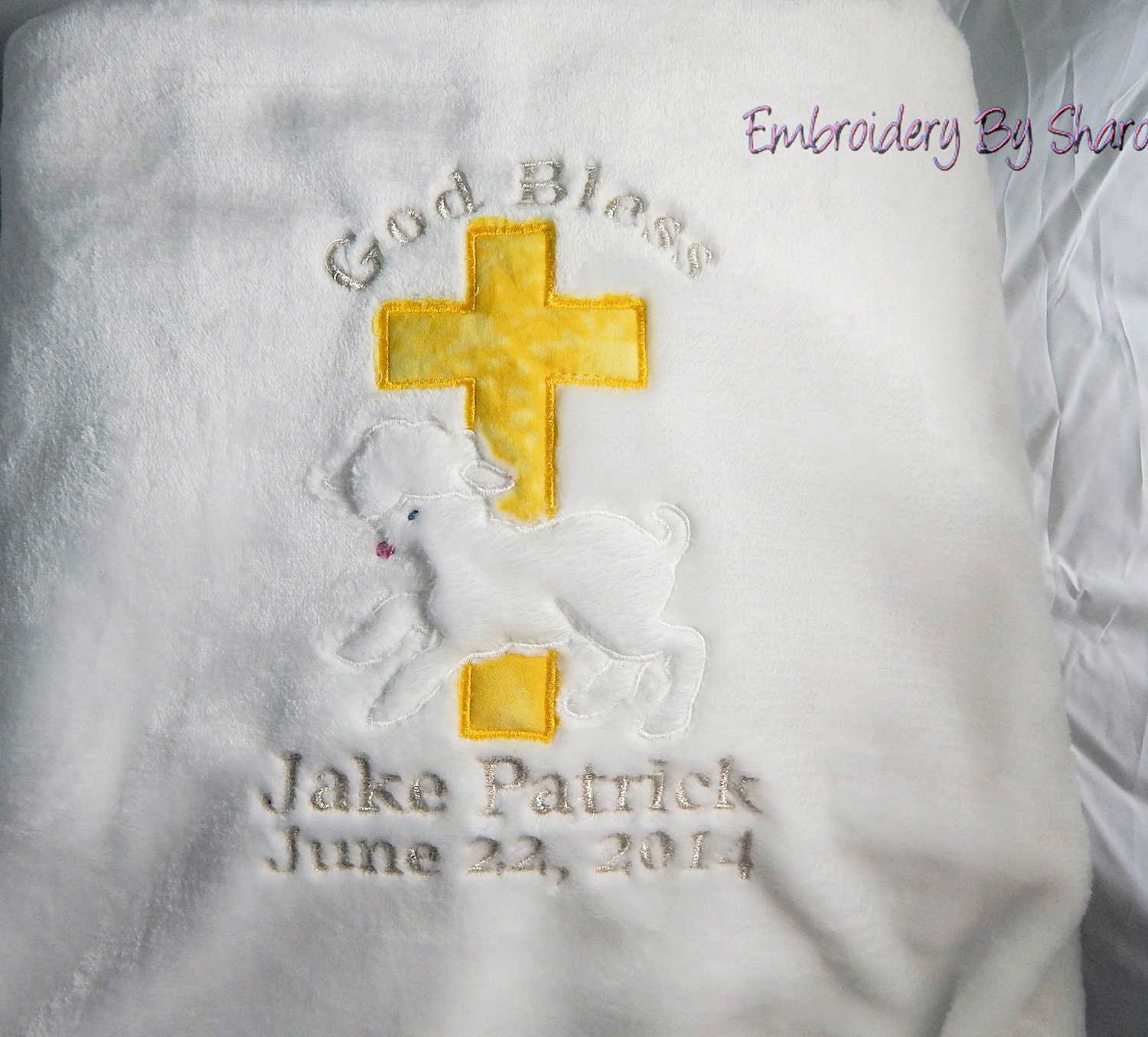 Baby girl Baptism Blanket, Personalized Baby Birth Blanket- and great for Baptism Blanket also/ Christening too
