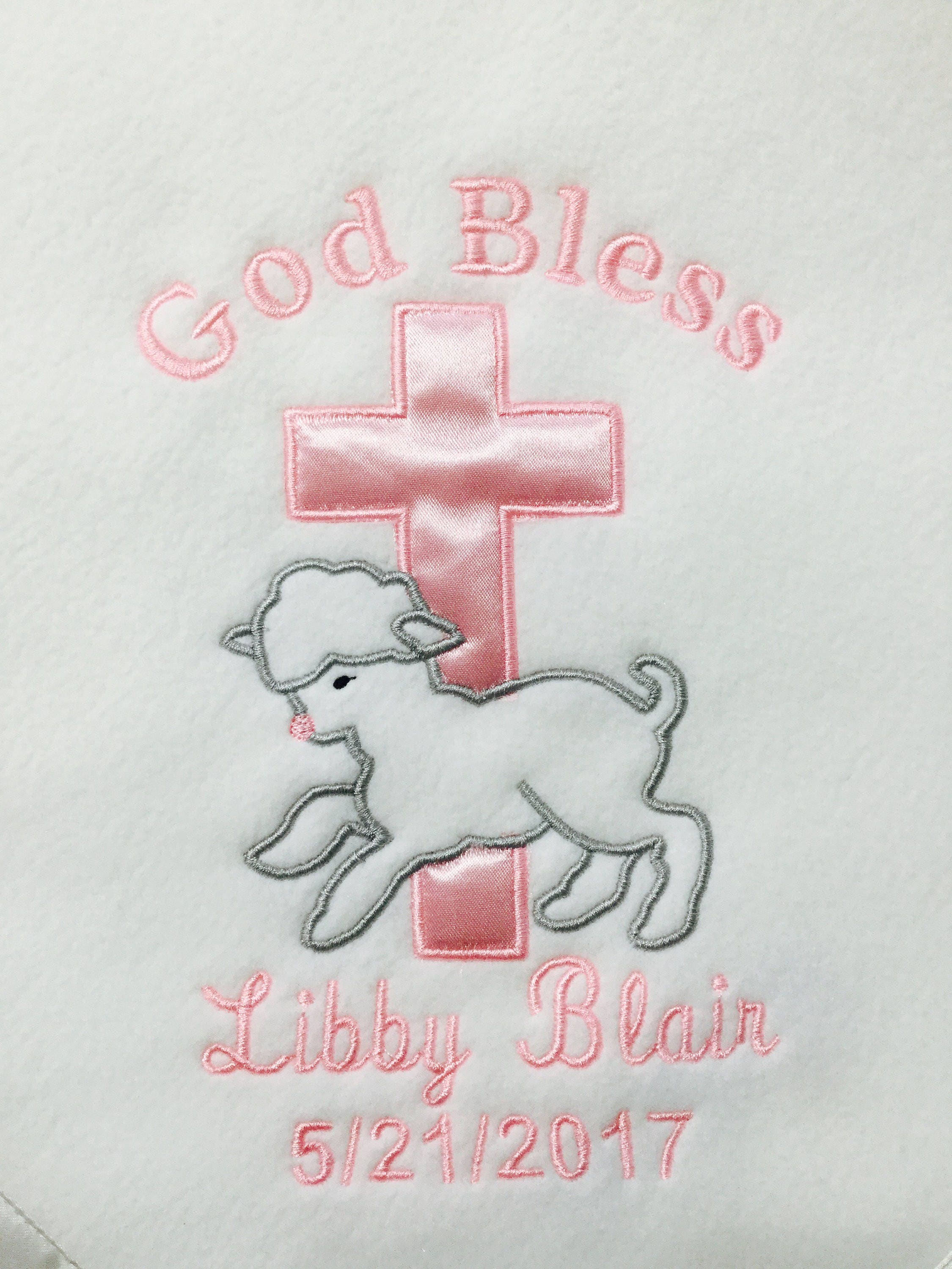 Baby girl Baptism Blanket, Personalized Baby Birth Blanket- and great for Baptism Blanket also/ Christening too