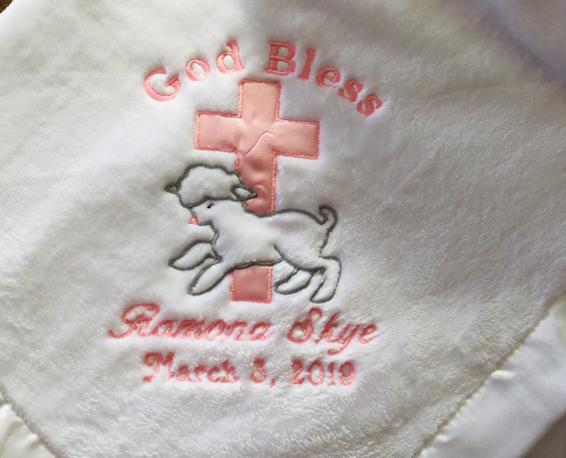 Baby girl Baptism Blanket, Personalized Baby Birth Blanket- and great for Baptism Blanket also/ Christening too