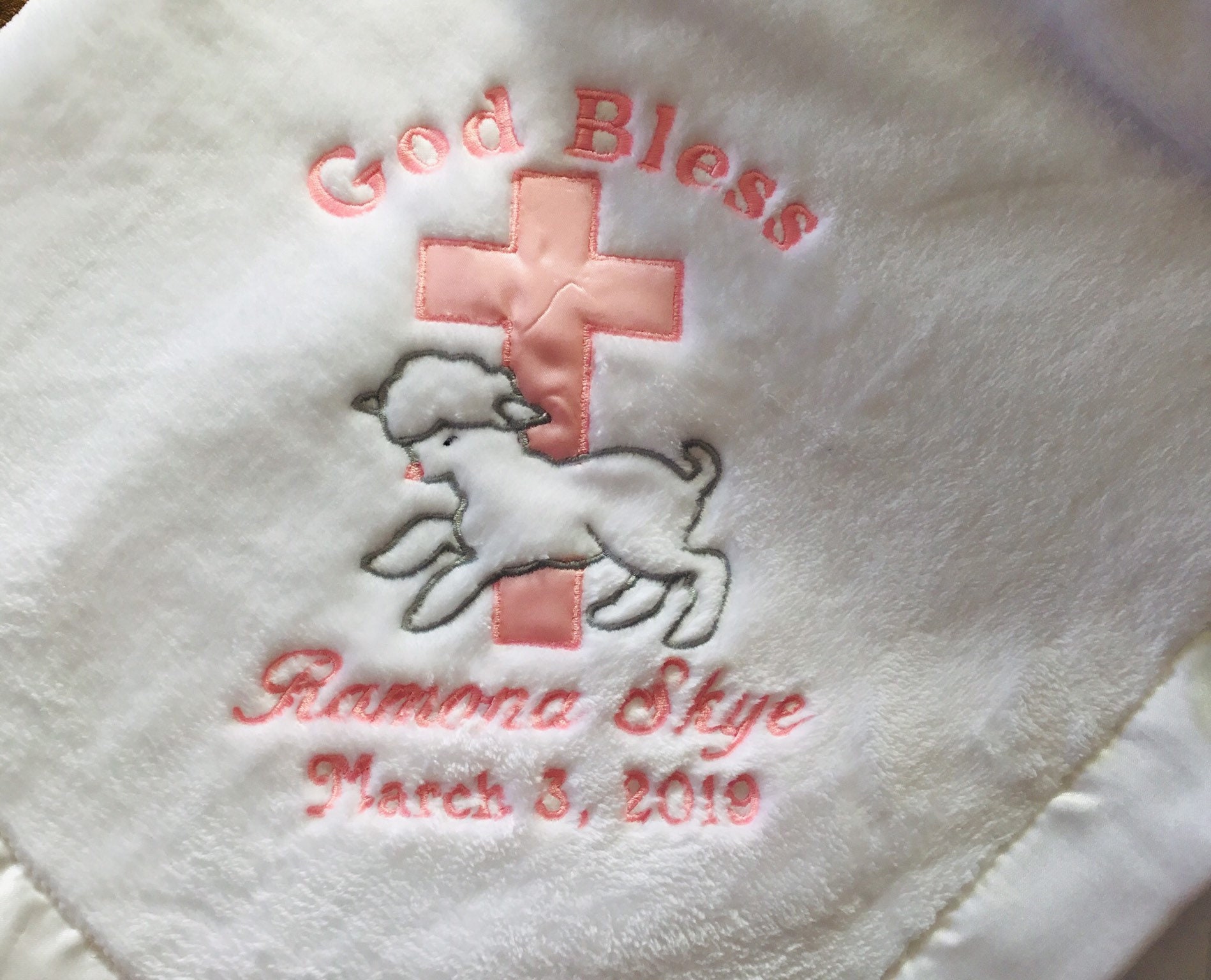 Baby girl Baptism Blanket, Personalized Baby Birth Blanket- and great for Baptism Blanket also/ Christening too