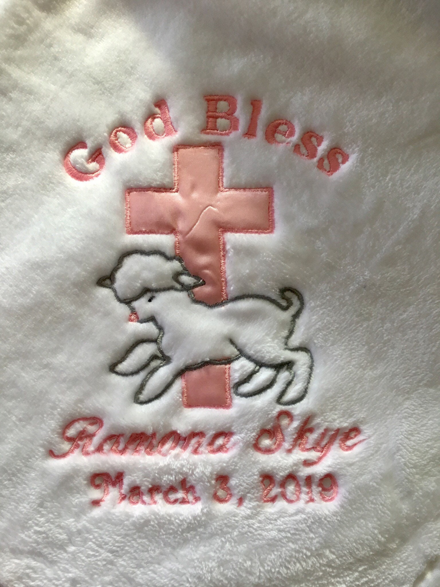 Baby girl Baptism Blanket, Personalized Baby Birth Blanket- and great for Baptism Blanket also/ Christening too